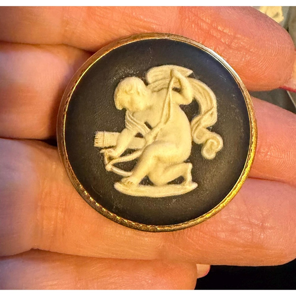 Van Dell Wedgwood Black Jasperware Cupid Brooch Pendant